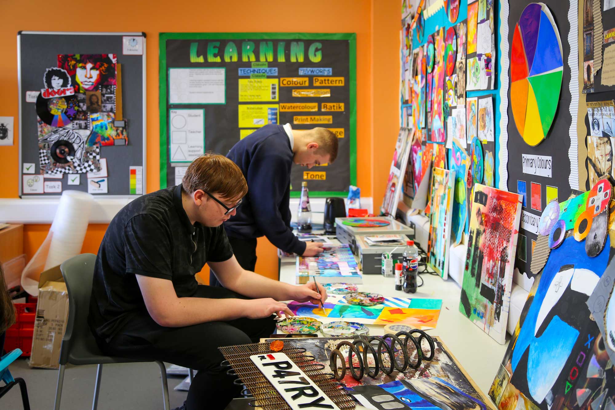 Students working in a art room